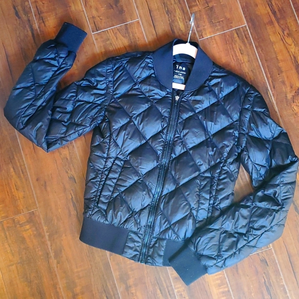 TNA Aritzia Black Bomber Quilt Jacket